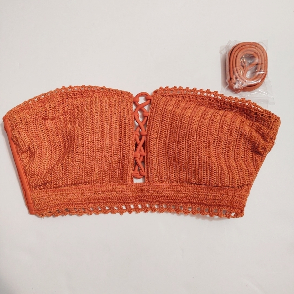 Xhilaration Orange Crochet Strapless Bikini Top - XS